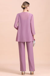 Purple Square Neck Mother Of The Bride Jumpsuit with Jacket Babyonlines